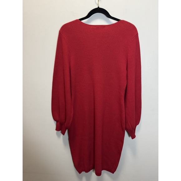 Nina Leonard Sweater Sheath Dress Size Large Red Balloon Sleeves - Picture 7 of 11